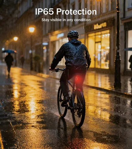 Vista 6 de Luz trasera inteligente recargable para bicicleta: con Apple Find My (solo iOS), IP65 impermeable, 5 modos, puertos USB-C, parte trasera