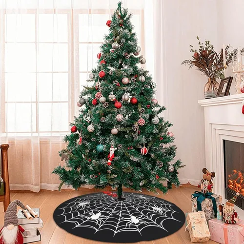 Vista 7 de Telaraña Negra de Halloween Aterradora Divertida 30 36 48 Pulgadas Falda de Árbol de Navidad Alfombra Tapete Divertido Suministros de Decoración