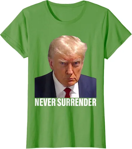 Vista 3 de Camiseta Pro Trump Mugshot Never Surrender para hombre y mujer, Negro