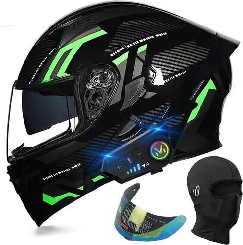 Vista 10 de Casco de motocicleta modular con Bluetooth, aprobado por DOT, casco de cara completa abatible, con visera doble, altavoces duales y micrófono