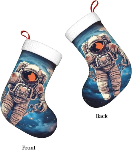 Vista 3 de Astronauta Planet Print Christmas Stockings with Plush Cuff Fireplace Hanging Xmas Stocking Christmas Decorations for Family Holiday Xmas Party New
