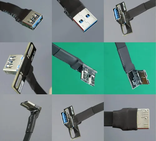 Vista 5 de ADT-Link Cable USB A hembra a micro B macho plano flexible arriba y abajo y izquierdo y derecho en ángulo USB 3.0 Micro B a cable de datos tipo A