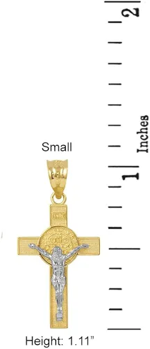 Vista 2 de Sólido 14K Two-tone Oro St Benedict Crucifijo Cruz colgante collar 110