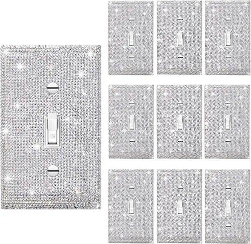 Vista 25 de Placa decorativa de interruptor de luz con diamantes de imitación brillantes en rosa y plata, cubierta de placa de pared con diamantes de imitación