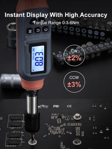 Vista 2 de Destornillador de torsión digital GROWNEER, 2.66-53.1 lb-pulg/0.3-6 Nm, 1/4'' de transmisión Destornillador de pulgada-libra con zumbador