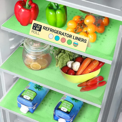 Vista 15 de Revestimientos para estantes de refrigerador (paquete de 8) de Linda’s Essentials - Forro para estantes o cajones sin adhesivo, alfombrillas