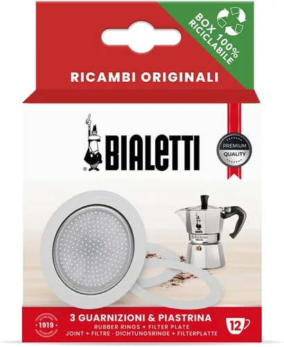 Vista 8 de Repuestos Bialetti, incluye 3 juntas y 1 placa, compatible con Moka Express, Fiammetta, Break, Happy, Dama, Moka Timer y Rainbow (6 tazas)
