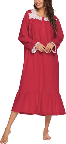 Vista 2 de Ekouaer Camisón victoriano de algodón de manga larga vintage antiguo vestido de anillo para mujer