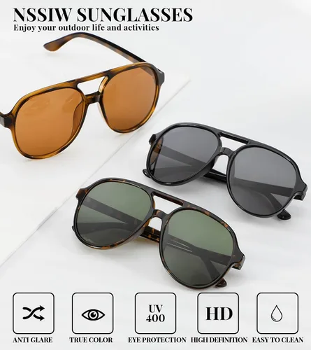 Vista 3 de NSSIW Lentes de sol estilo aviador retro para mujeres y hombres, polarizados vintage de los años 70 con protección UV
