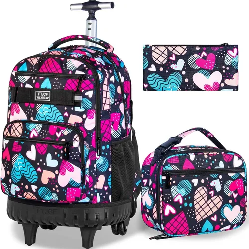 Vista 10 de Mochila con ruedas para mujeres, niñas, mochila escolar Crisantemo Negro