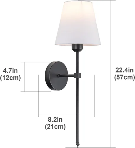 Vista 4 de Juego de 2 apliques de pared a pilas, no requiere cableado para la instalación, luz de pared regulable con control remoto, lámpara de pared de Negro