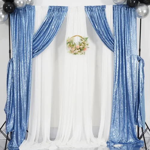 Vista 8 de Poise3EHome Cortina de Fondo de Lentejuelas Azul Bebé, 2 Paneles de 2 Pies x 8 Pies Fondo de Fotografía con Purpurina para Fiesta Baby Shower Boda