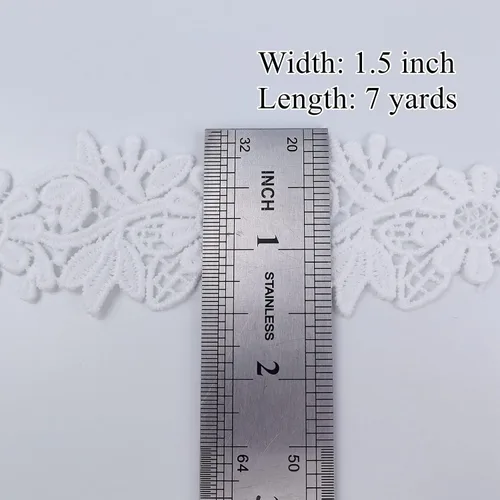 Vista 2 de Cinta de encaje blanco de 7 yardas para costura, manualidades, disfraces, vestidos, decoración del hogar