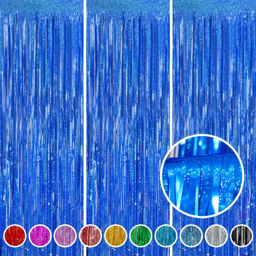 Vista 21 de Melsan - Juego de 3 cortinas de papel de aluminio para fiestas, en flecos, 3.2 x 3.2 pies, también para fondo para tomar fotografía, baby shower
