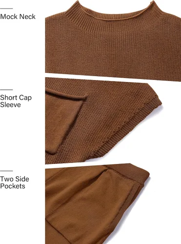 Vista 6 de MEROKEETY Conjunto de dos piezas para mujer, suéter de punto, sin botones, pantalones de cintura alta, conjunto de chándal