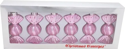 Vista 7 de Christmas Concepts Paquete de 6 bolas con forma de dulce de 3.543 in, decoradas con brillantina, adornos para árbol de Navidad (rosa bebé)