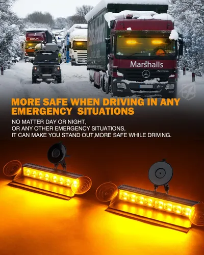 Vista 4 de Xprite Luces Estroboscópicas de Emergencia Ámbar para Tablero, Luz Intermitente Interior del Parabrisas con Ventosas para Camiones de Construcción