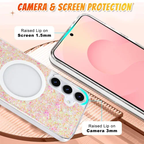 Vista 339 de Bonoma - Funda compatible con Samsung Galaxy S21 Plus, diseño de corazón con purpurina, color rosa Support for MagSafe, Plating Magnetic Case TPU