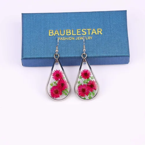 Vista 6 de BaubleStar Pendientes de lágrima de flor prensada, flores secas, gota colgante, joyería de moda