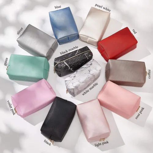 Vista 7 de Bolsa de cosméticos de piel sintética para mujer, bolsa de maquillaje minimalista para uso diario, bolsa de almacenamiento portátil, pequeña bolsa