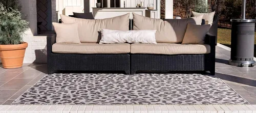 Vista 3 de Unique Loom Outdoor Safari Collection Alfombra de área - Leopardo (4 pies 1 pulgada x 6 pies 1 pulgada rectangular, gris claro/gris)