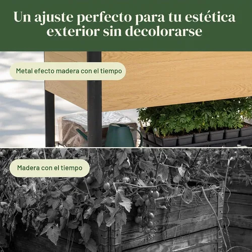 Vista 7 de Cama de jardín elevada con ruedas, macetas elevadas de grano de madera de metal de 2 x 4 pies con patas y estante de almacenamiento para patio