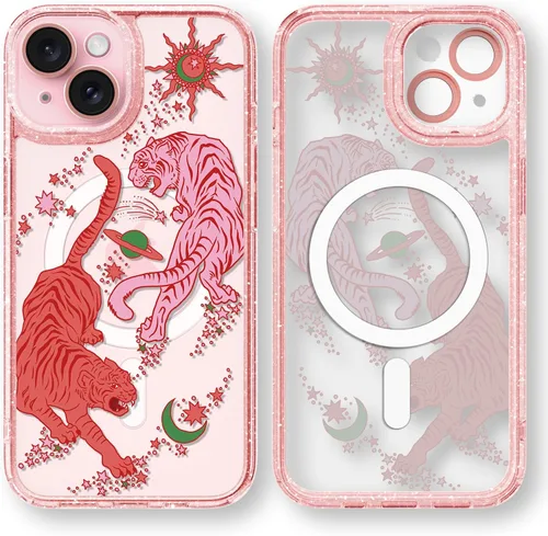 Vista 18 de Compatible para iPhone 13 Funda Bonita Estética - Funda para Teléfono Rosa con Purpurina con Protector de Cámara - Diseño de Cubierta