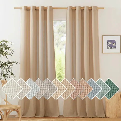 Vista 56 de NICETOWN - Cortinas de lino angora para ventana de cocina sobre el fregadero, con ojales, lino grueso angora, tratamientos cortos para ventanas