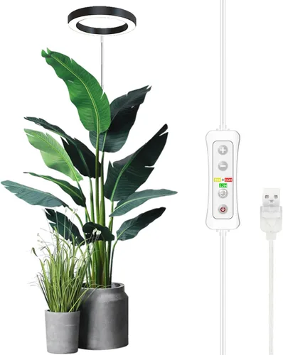 Vista 11 de yadoker - Luz de cultivo de plantas, luz LED de espectro completo para plantas de interior, lupa negra, altura ajustable, temporizador automático