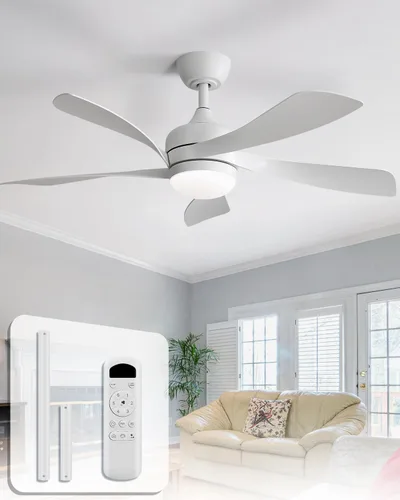 Vista 16 de Sofucor Ventilador de techo inteligente de 52", ventiladores de techo blancos para interiores/exteriores con luces y control remoto, funciona