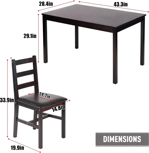 Vista 7 de FDW Mesa de comedor de madera de pino maciza de 5 piezas Marrón Mesa
