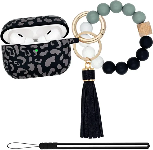 Vista 11 de Funda compatible con Airpods Pro de 2ª generación 2022, funda protectora de silicona suave con llavero de pulsera para Apple Airpods Pro 2 funda