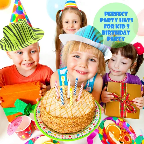 Vista 7 de Novelty Place Sombreros de fiesta de plástico con estampado de animales neón, estilo fedora con mafia de gángster, sombreros de fiesta con luz negra