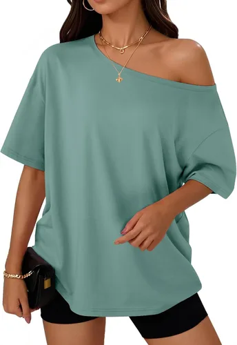 Vista 29 de Trendy Queen Camisetas de verano de gran tamaño con hombros descubiertos Negro