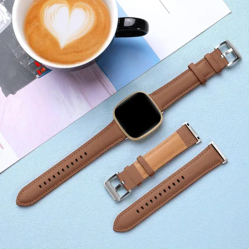 Vista 3 de GEAK Correa de cuero compatible con bandas Fitbit Sense/Fitbit Versa 3/Versa 4 para mujer y hombre, correa de muñeca de cuero genuino de grano