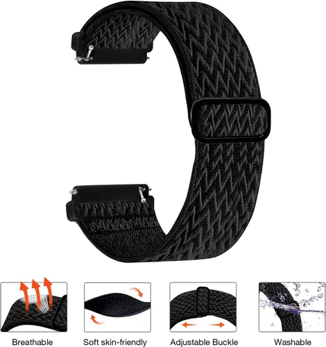 Vista 4 de Paquete de 4 bandas elásticas compatibles con pulseras Fitbit Versa y Versa 2, correas de repuesto elásticas ajustables de nailon suave para mujeres