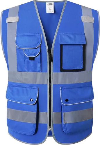 Vista 32 de JKSafety Chaleco de seguridad frontal con cremallera de alta visibilidad Clase 2 de 9 bolsillos con tiras reflectantes, cumple con las normas