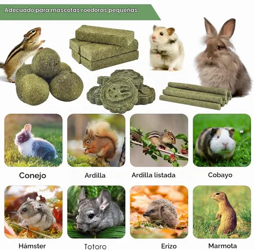 Vista 3 de ERKOON 25 juguetes masticables de conejo, 100% natural Timothy heno galleta y palitos de golosinas, juguete masticable para dientes para conejo