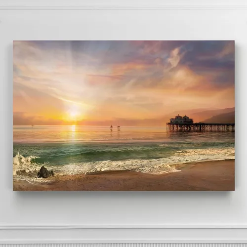Vista 2 de Renditions Gallery - Impresiones de arte natural en lienzo, puesta de sol vespertina en playa de arena tranquila, obra de arte para colgar