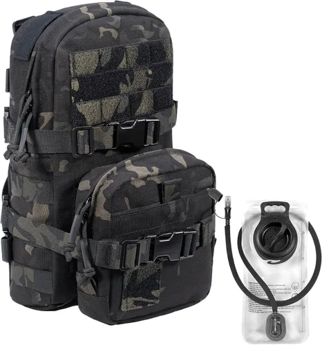 Vista 13 de Paquete de Hidratación Táctica Pequeña MOLLE Transportador de Vejiga de Agua para Exteriores para Chaleco Mochila, Negro, Mochilas Daypack