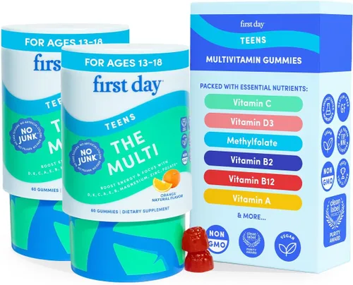 Vista 9 de FIRST DAY Vitaminas para Adolescentes - Multivitamínico para Niñas y Niños de 12 a 17 años, Mezcla Orgánica de Frutas y Vegetales - 12 Nutrientes