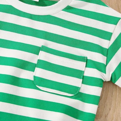 Vista 6 de Ropa de otoño con cuello redondo y cuello redondo para bebé de manga larga a rayas de gran