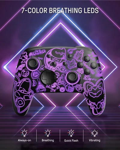 Vista 3 de FUNLAB Firefly patrón luminoso Controlador de interruptor, controlador Switch Pro inalámbrico compatible con Nintendo SwitchOLEDLite, mando a