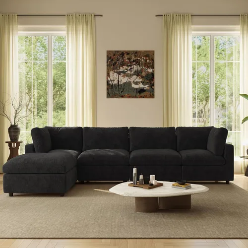 Vista 24 de Sofá modular de nube seccional, moderno sofá en forma de L con otomana, 100 pulgadas, 3 plazas de felpilla para asiento profundo para sala de estar