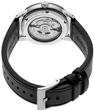 Vista 2 de SEIKO Reloj analógico GMT automático con esfera gris y correa de cuero negro, Classic