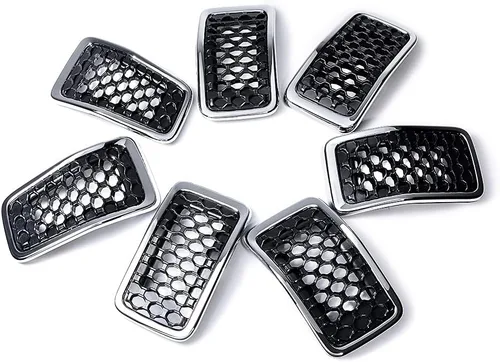 Vista 10 de Juego de insertos de rejilla de malla de panal de abeja, color negro, kit de moldura cromada compatible con Jeep Cherokee 2014-2018