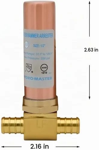 Vista 3 de HYDRO MASTER Tee Pararrayos de martillo de agua,latón limpio,1/2 "Pex x 1/2" Pex
