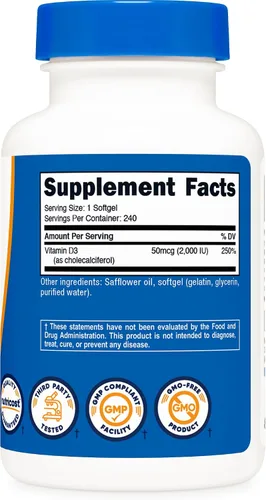 Vista 5 de Nutricost Cápsulas blandas de vitamina D3 de 2000 iu, 240 cápsulas blandas, sin OMG y sin gluten