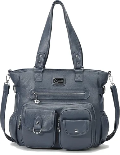 Vista 14 de KL928 Bolsos grandes para mujer, bolso de hombro, bolso de mano, elegantes bolsos Hobo de cuero vegano para señoras, A-Negro-4 01-gris carbón