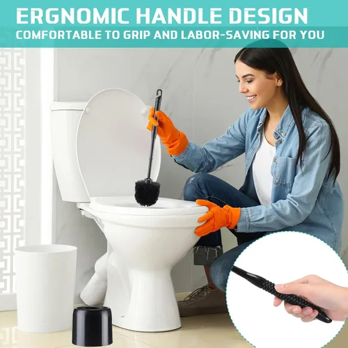 Vista 6 de Roshtia Juego de 6 cepillos de inodoro y soporte para limpieza de baño, cepillo de inodoro con organizador para limpieza, 14.57 pulgadas de altura